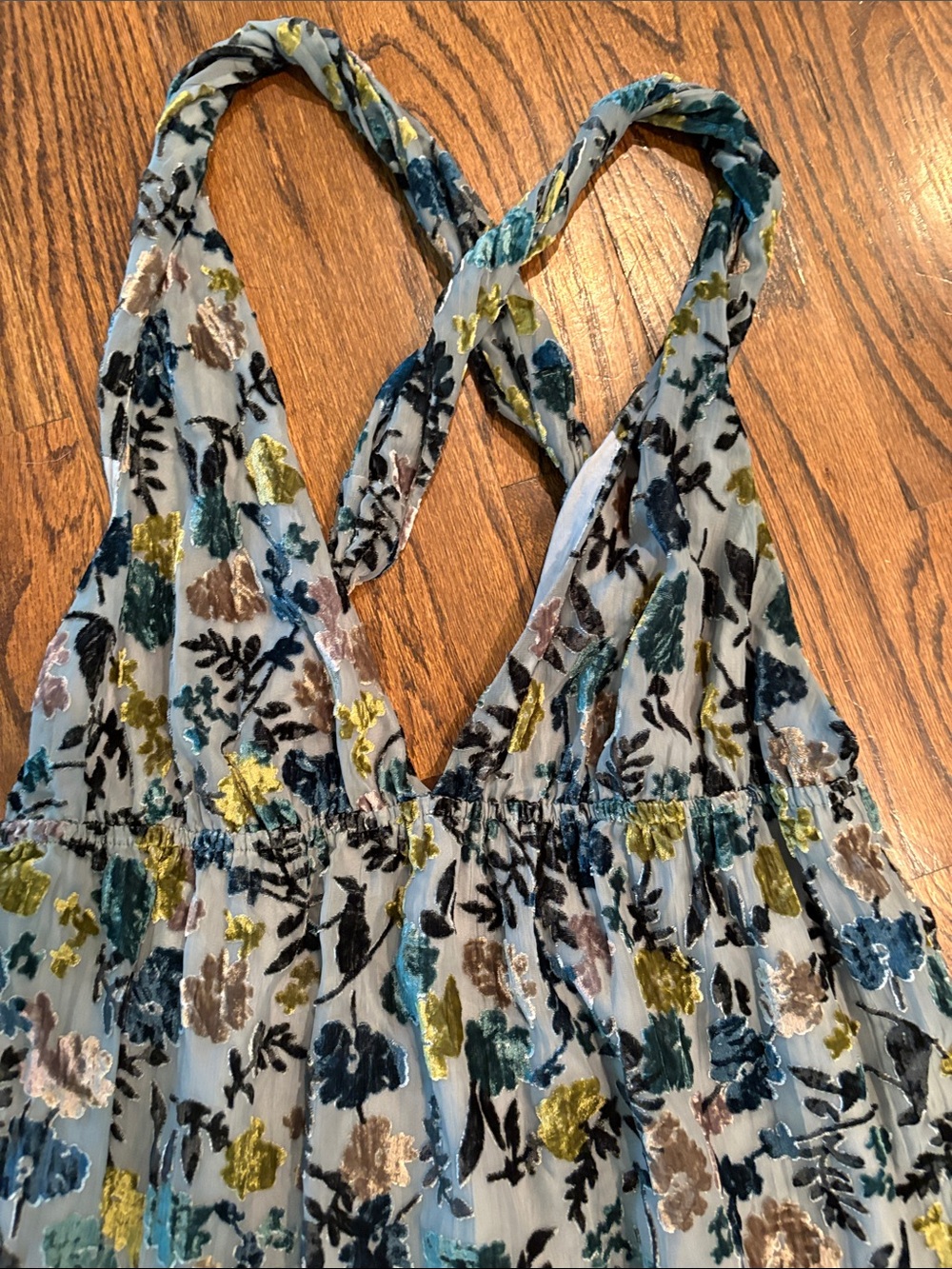 Anthropology velvet Floral Dress with Crisscross Back - Blues/Greens - Picture 11 of 14